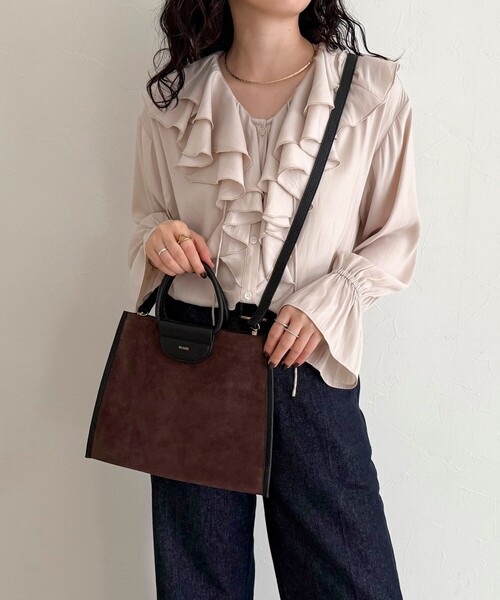 セール】スエード配色底マチ立体ショルダーバッグ（ショルダーバッグ