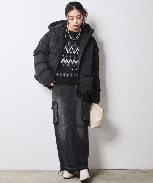 CHIC STYLE(シックスタイル)の「中綿ファイバーダウンフーディブルゾン<大きいサイズ有>シックスタイル(ダウンジャケット/コート・レディース・ブラック/ブラウン・L/M/5L/4L/3L/LL)」の8枚目の写真