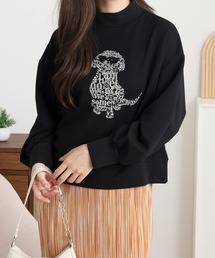 BRODIAEA（ブローディア）の「BRODIAEA 犬デザイン刺繍ハイネックプルオーバー（Tシャツ/カットソー・レディース）」