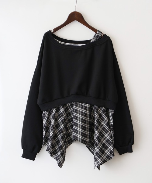 SpRay（スプレイ）の「チェックレイヤードオフショルトップス（スウェット・レディース・ブラック/ネイビー/グレー・FREE）」の10枚目の写真