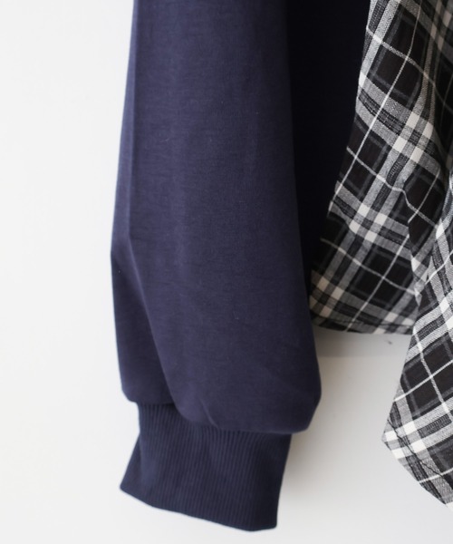 SpRay（スプレイ）の「チェックレイヤードオフショルトップス（スウェット・レディース・ブラック/ネイビー/グレー・FREE）」の4枚目の写真