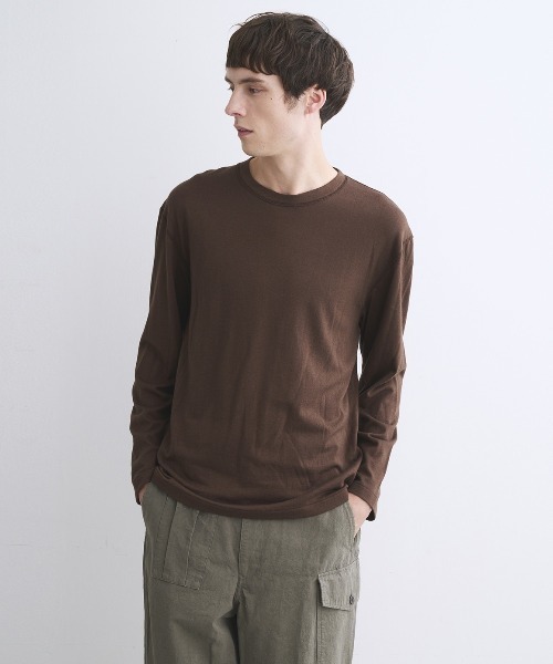 three dots（スリードッツ）の「コットンウール 長袖Tシャツ（Tシャツ/カットソー・メンズ・ブラック/オフホワイト/パープル/ブラウン系その他2・SMALL/MEDIUM/LARGE）」の3枚目の写真