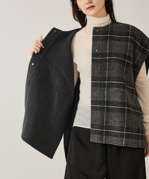 qualite（カリテ）の「ウールチェックジレ/秋服/冬服/ポンチョ/ケープ/ウール（ポンチョ・レディース・チェック・36）」の15枚目の写真