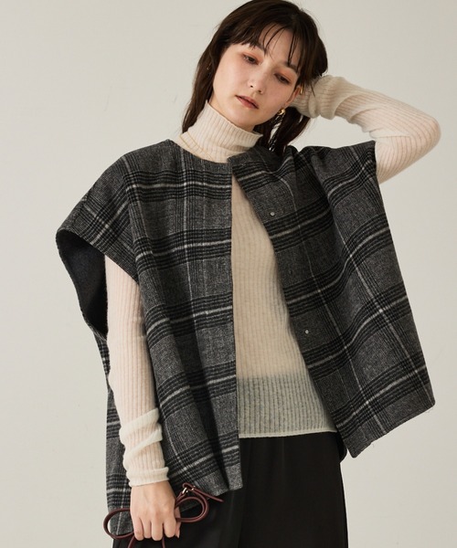 qualite（カリテ）の「ウールチェックジレ/秋服/冬服/ポンチョ/ケープ/ウール（ポンチョ・レディース・チェック・36）」の17枚目の写真