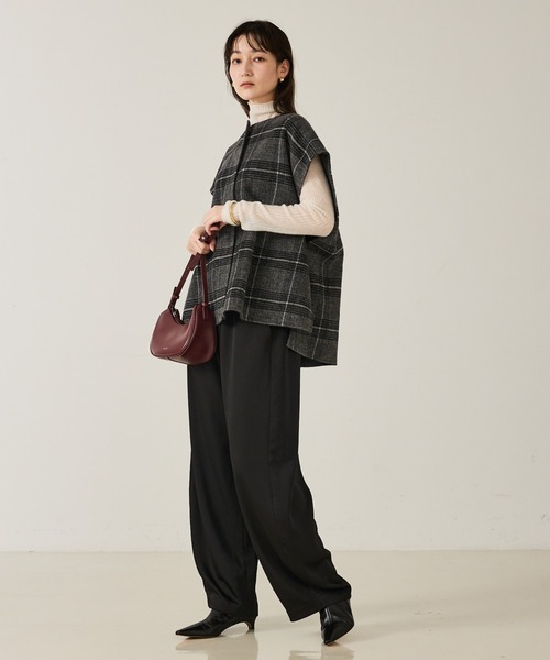 qualite（カリテ）の「ウールチェックジレ/秋服/冬服/ポンチョ/ケープ/ウール（ポンチョ・レディース・チェック・36）」の5枚目の写真