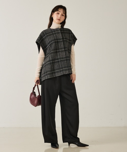 qualite（カリテ）の「ウールチェックジレ/秋服/冬服/ポンチョ/ケープ/ウール（ポンチョ・レディース・チェック・36）」の6枚目の写真