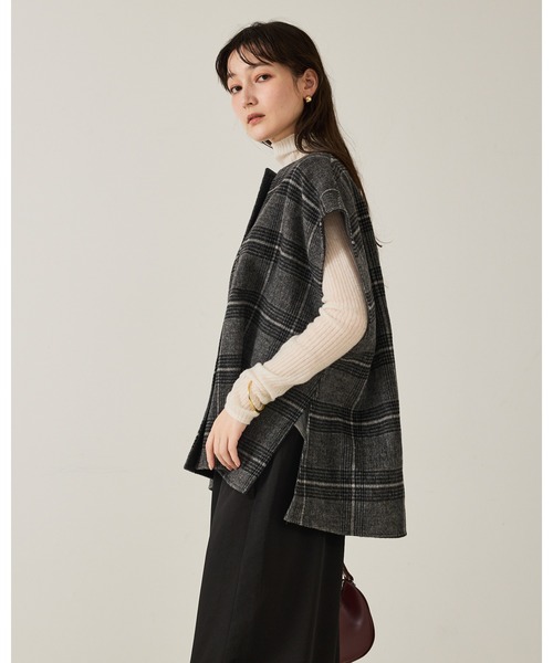 qualite（カリテ）の「ウールチェックジレ/秋服/冬服/ポンチョ/ケープ/ウール（ポンチョ・レディース・チェック・36）」の8枚目の写真