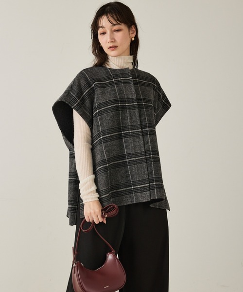 qualite（カリテ）の「ウールチェックジレ/秋服/冬服/ポンチョ/ケープ/ウール（ポンチョ・レディース・チェック・36）」の9枚目の写真