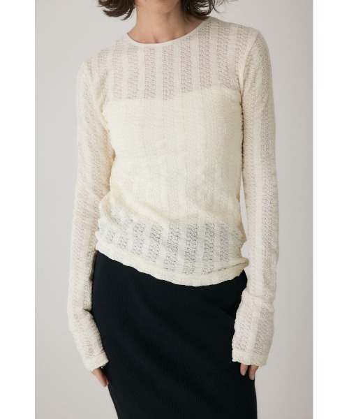 crie conforto(クリーコンフォルト)の「シャーリングデザイントップス 秋服 / 長袖(Tシャツ/カットソー・レディース・ブルー/オフホワイト/ブラック・FREE)」の2枚目の写真