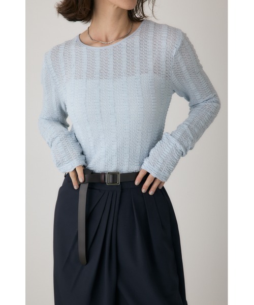 crie conforto(クリーコンフォルト)の「シャーリングデザイントップス 秋服 / 長袖(Tシャツ/カットソー・レディース・ブルー/オフホワイト/ブラック・FREE)」の1枚目の写真