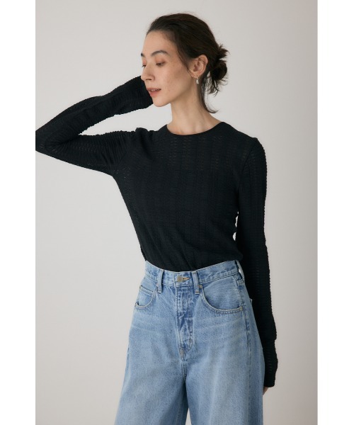 crie conforto(クリーコンフォルト)の「シャーリングデザイントップス 秋服 / 長袖(Tシャツ/カットソー・レディース・ブルー/オフホワイト/ブラック・FREE)」の19枚目の写真