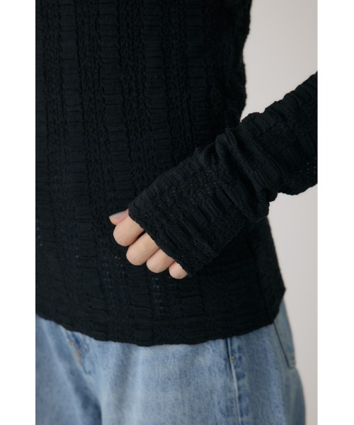 crie conforto(クリーコンフォルト)の「シャーリングデザイントップス 秋服 / 長袖(Tシャツ/カットソー・レディース・ブルー/オフホワイト/ブラック・FREE)」の7枚目の写真