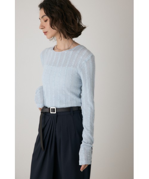 crie conforto(クリーコンフォルト)の「シャーリングデザイントップス 秋服 / 長袖(Tシャツ/カットソー・レディース・ブルー/オフホワイト/ブラック・FREE)」の11枚目の写真