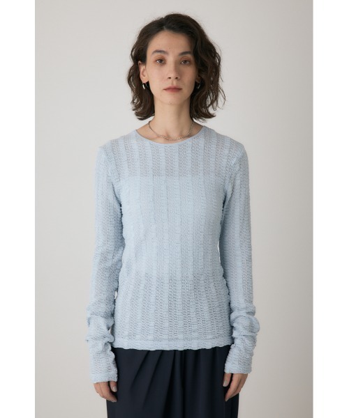 crie conforto(クリーコンフォルト)の「シャーリングデザイントップス 秋服 / 長袖(Tシャツ/カットソー・レディース・ブルー/オフホワイト/ブラック・FREE)」の14枚目の写真