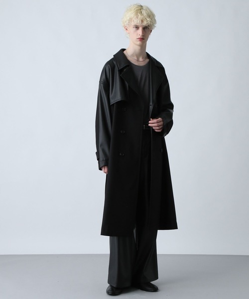 HARE（ハレ）の「レザーキリカエトレンチコート(HARE)（トレンチコート・メンズ・ブラック/ベージュ・SMALL/MEDIUM）」の4枚目の写真