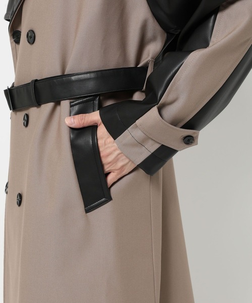 HARE トレンチコート チェスターコート レザー ブラック ベージュ HARE（ハレ）の「ウーリーテックフェイクレザーキリカエトレンチ