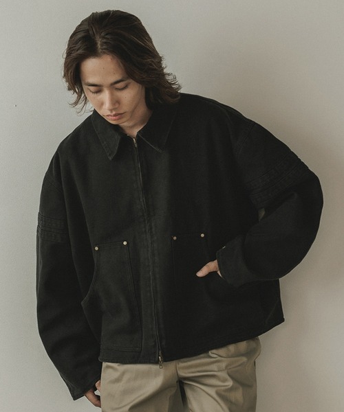 ALL RUNS(オールランズ)の「ヴィンテージライク ダック生地 ワークブルゾン(ブルゾン・メンズ・ブラック/カーキ・S/M/L)」の4枚目の写真