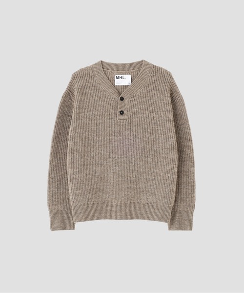 MHL.（エムエイチエル）の「BRITISH MERINO（ニット/セーター・メンズ・グレー/ネイビー・LARGE/MEDIUM）」の4枚目の写真