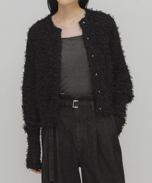 KBF（ケイビーエフ）の「チュールフリンジカーディガン（ニット/セーター・レディース・ブルー/ブラック/アイボリー・ONE）」の7枚目の写真