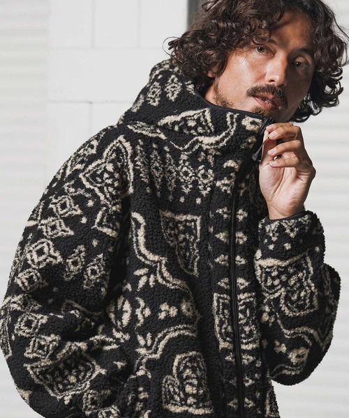 1minute 1second(ワンミニットワンセカンド)の「mj11153-paisley boa zip hoodie ボアジップパーカー(1M25F080)(パーカー・メンズ・ベージュ/ブラック・XL/L/M/S)」の1枚目の写真