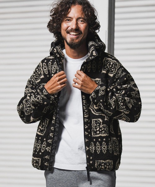 1minute 1second(ワンミニットワンセカンド)の「mj11153-paisley boa zip hoodie ボアジップパーカー(1M25F080)(パーカー・メンズ・ベージュ/ブラック・XL/L/M/S)」の6枚目の写真