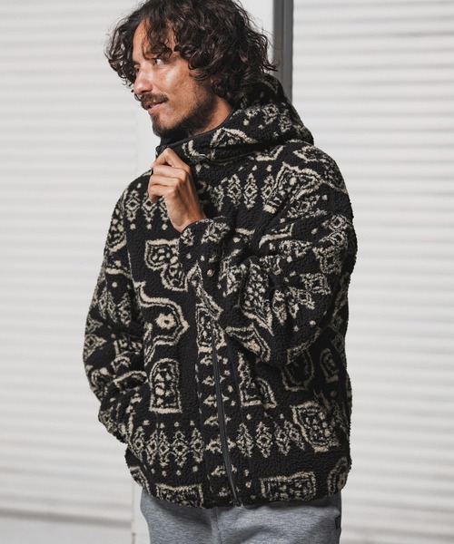 1minute 1second(ワンミニットワンセカンド)の「mj11153-paisley boa zip hoodie ボアジップパーカー(1M25F080)(パーカー・メンズ・ベージュ/ブラック・XL/L/M/S)」の3枚目の写真