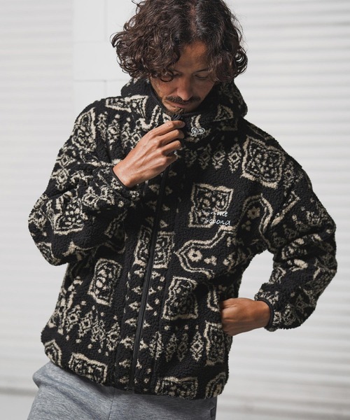 1minute 1second(ワンミニットワンセカンド)の「mj11153-paisley boa zip hoodie ボアジップパーカー(1M25F080)(パーカー・メンズ・ベージュ/ブラック・XL/L/M/S)」の4枚目の写真