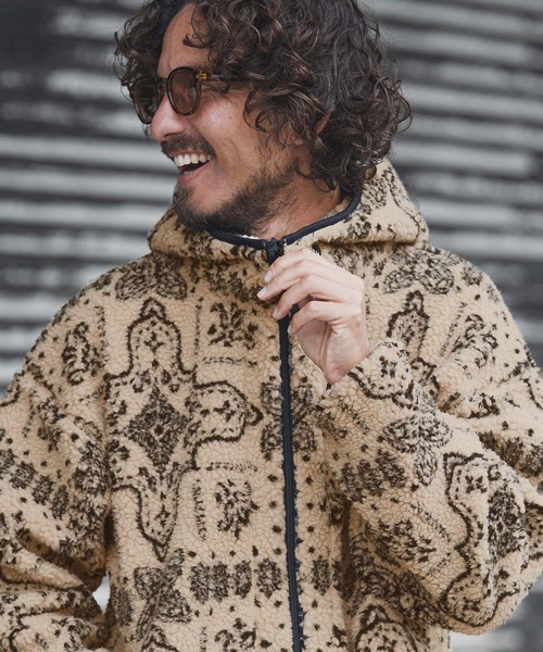 1minute 1second(ワンミニットワンセカンド)の「mj11153-paisley boa zip hoodie ボアジップパーカー(1M25F080)(パーカー・メンズ・ベージュ/ブラック・XL/L/M/S)」の11枚目の写真