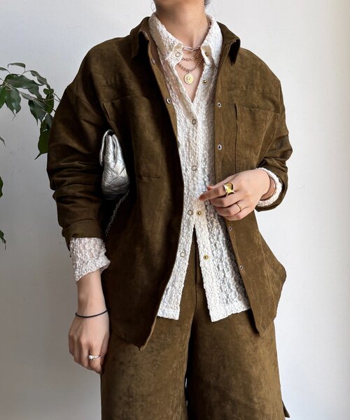 DouDou（ドゥドゥ）の「【セットアップ対応】フェイクスエードジャケット（その他アウター・レディース・キャメル/カーキ・FREE）」の2枚目の写真