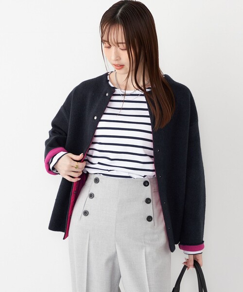 SHIPS Colors(シップス カラーズ)の「SHIPS Colors:〈手洗い可能〉チャイニーズラクーン 接結 カーディガン◇(カーディガン/ボレロ・レディース・グレー/ベージュ/ネイビー・ONE SIZE)」の2枚目の写真