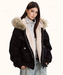 韓国ファッション ファー付きフードブルゾン