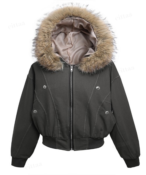 Dalfwin（ダールフィン）の「韓国ファッション　ファー付きフードブルゾン（ブルゾン・レディース・ブラック/グレー・FREE）」の16枚目の写真