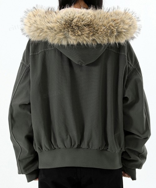 Dalfwin（ダールフィン）の「韓国ファッション　ファー付きフードブルゾン（ブルゾン・レディース・ブラック/グレー・FREE）」の14枚目の写真