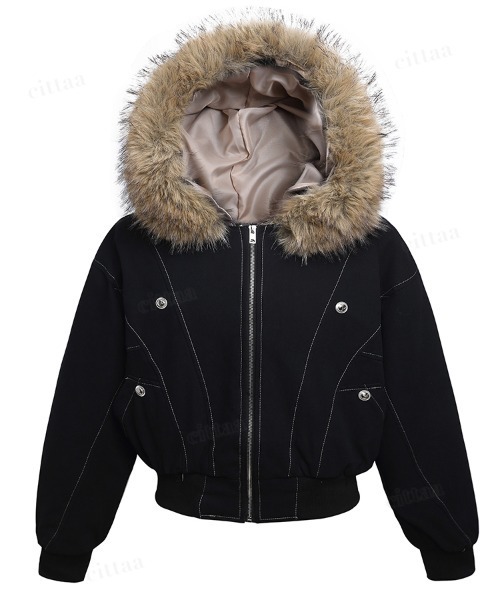 Dalfwin（ダールフィン）の「韓国ファッション　ファー付きフードブルゾン（ブルゾン・レディース・ブラック/グレー・FREE）」の9枚目の写真