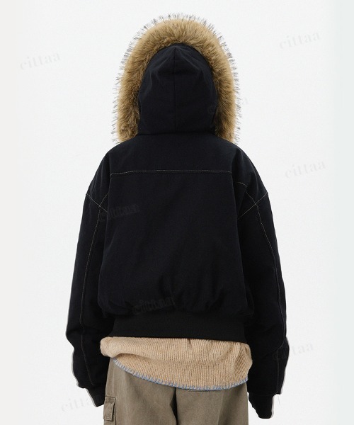 Dalfwin（ダールフィン）の「韓国ファッション　ファー付きフードブルゾン（ブルゾン・レディース・ブラック/グレー・FREE）」の8枚目の写真