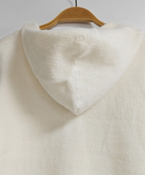 セール】ファー付きフードジップアップニットトップス（ニット