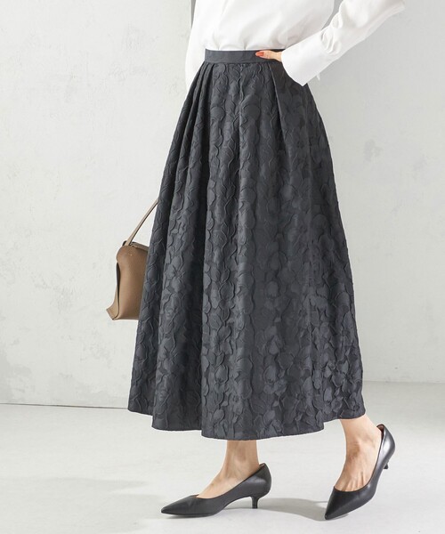手洗い可能〉膨れ ジャカード タック フレア スカート（スカート