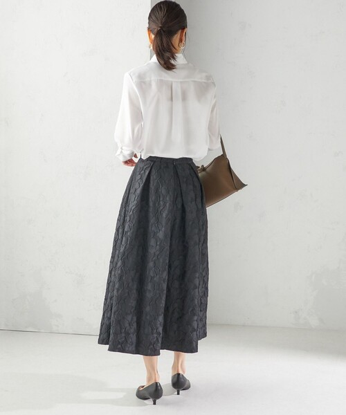 手洗い可能〉膨れ ジャカード タック フレア スカート（スカート