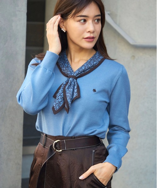 POLO BCS(ポロ ビーシーエス)の「【POLO BCSコラボ】モノグラムJQボウタイニット(ニット/セーター・レディース・ブラック/ブルー/アイボリー・MEDIUM)」の1枚目の写真