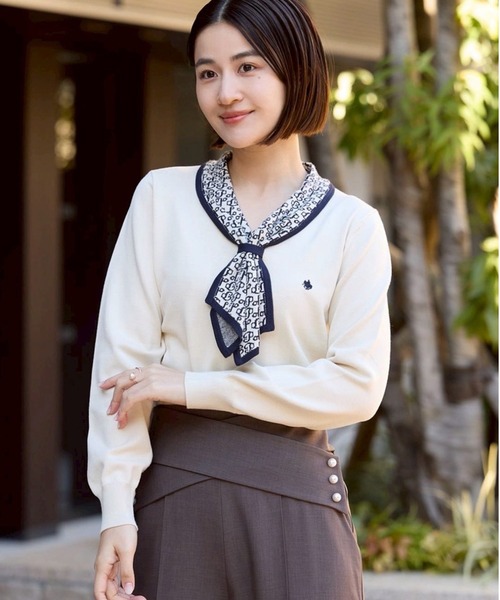 POLO BCS(ポロ ビーシーエス)の「【POLO BCSコラボ】モノグラムJQボウタイニット(ニット/セーター・レディース・ブラック/ブルー/アイボリー・MEDIUM)」の2枚目の写真