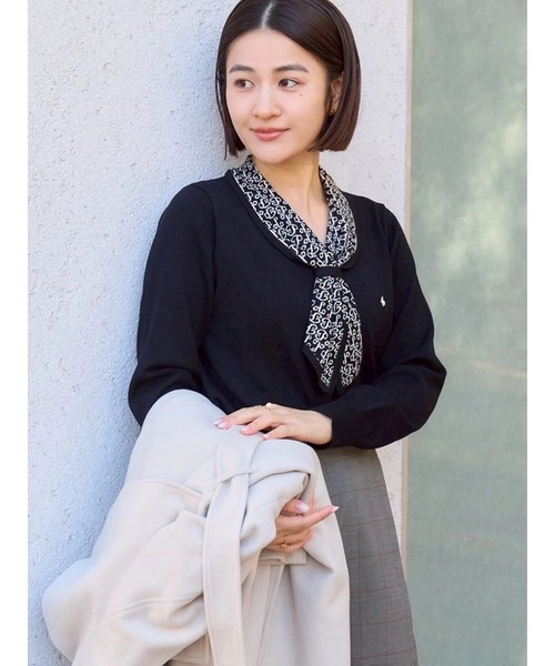 POLO BCS(ポロ ビーシーエス)の「【POLO BCSコラボ】モノグラムJQボウタイニット(ニット/セーター・レディース・ブラック/ブルー/アイボリー・MEDIUM)」の3枚目の写真