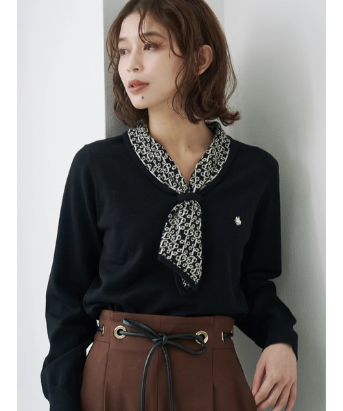 POLO BCS(ポロ ビーシーエス)の「【POLO BCSコラボ】モノグラムJQボウタイニット(ニット/セーター・レディース・ブラック/ブルー/アイボリー・MEDIUM)」の10枚目の写真