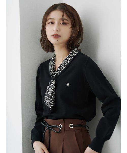 POLO BCS(ポロ ビーシーエス)の「【POLO BCSコラボ】モノグラムJQボウタイニット(ニット/セーター・レディース・ブラック/ブルー/アイボリー・MEDIUM)」の11枚目の写真