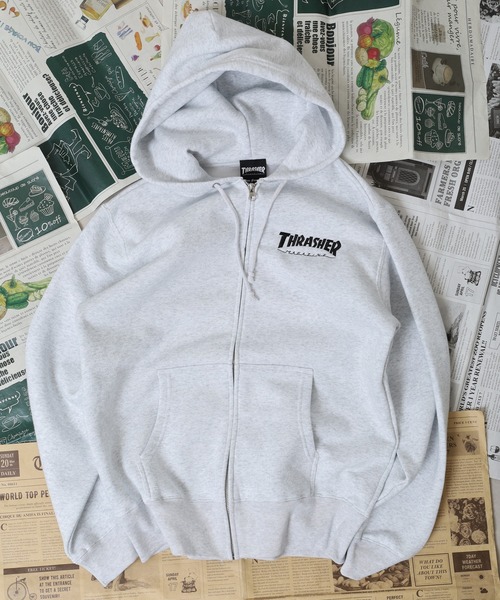 THRASHER(スラッシャー)の「THRASHER MAG LOGO SWEAT L/S HOODIE 長袖スウェットジップアップパーカー(パーカー・メンズ・グレー/ブラック/ホワイト・M/L)」の2枚目の写真