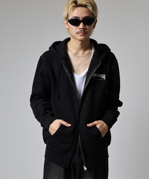 THRASHER(スラッシャー)の「THRASHER MAG LOGO SWEAT L/S HOODIE 長袖スウェットジップアップパーカー(パーカー・メンズ・グレー/ブラック/ホワイト・M/L)」の9枚目の写真