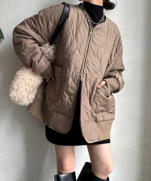 DouDou（ドゥドゥ）の「キルティングMA1（その他アウター・レディース・ブラック/チャコールグレー/ホワイト系その他/ベージュ・FREE）」の4枚目の写真