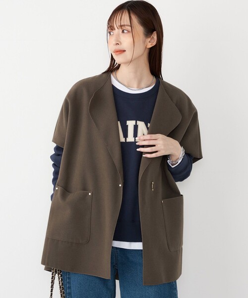 SHIPS Colors(シップス カラーズ)の「SHIPS Colors:ダブルフェイス ウールライク オーバー ジレ(その他アウター・レディース・オフホワイト/ネイビー/グレー・ONE SIZE)」の1枚目の写真