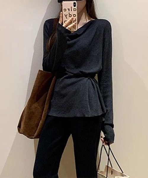 SallyLunn(サリーラン)の「ウエストマークエレガント長袖トップス(Tシャツ/カットソー・レディース・ホワイト/グレー・L/M)」の3枚目の写真