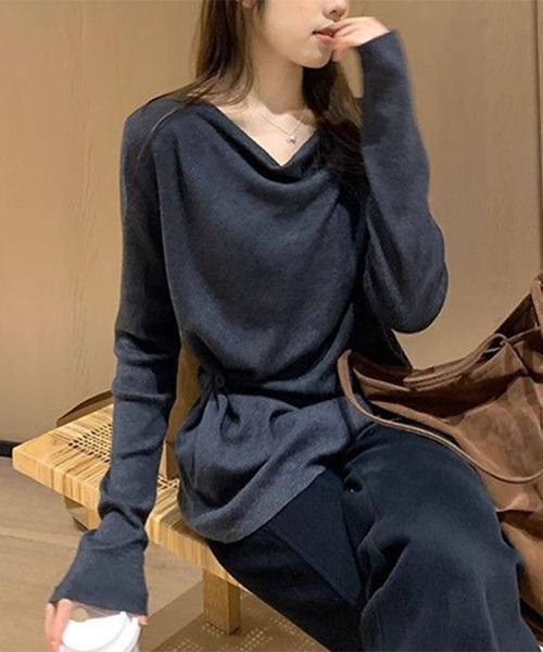 SallyLunn(サリーラン)の「ウエストマークエレガント長袖トップス(Tシャツ/カットソー・レディース・ホワイト/グレー・L/M)」の4枚目の写真