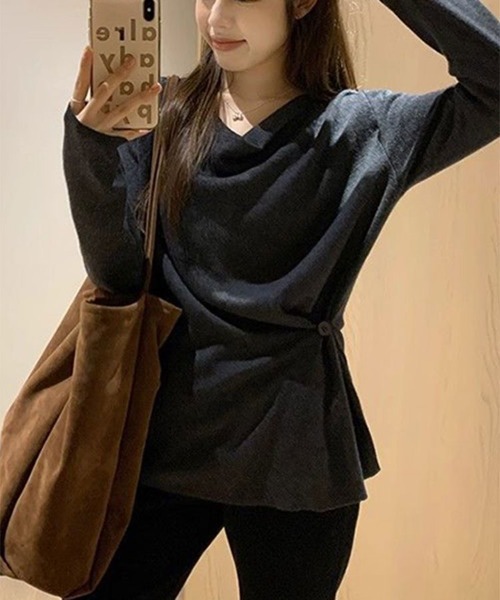 SallyLunn(サリーラン)の「ウエストマークエレガント長袖トップス(Tシャツ/カットソー・レディース・ホワイト/グレー・L/M)」の9枚目の写真
